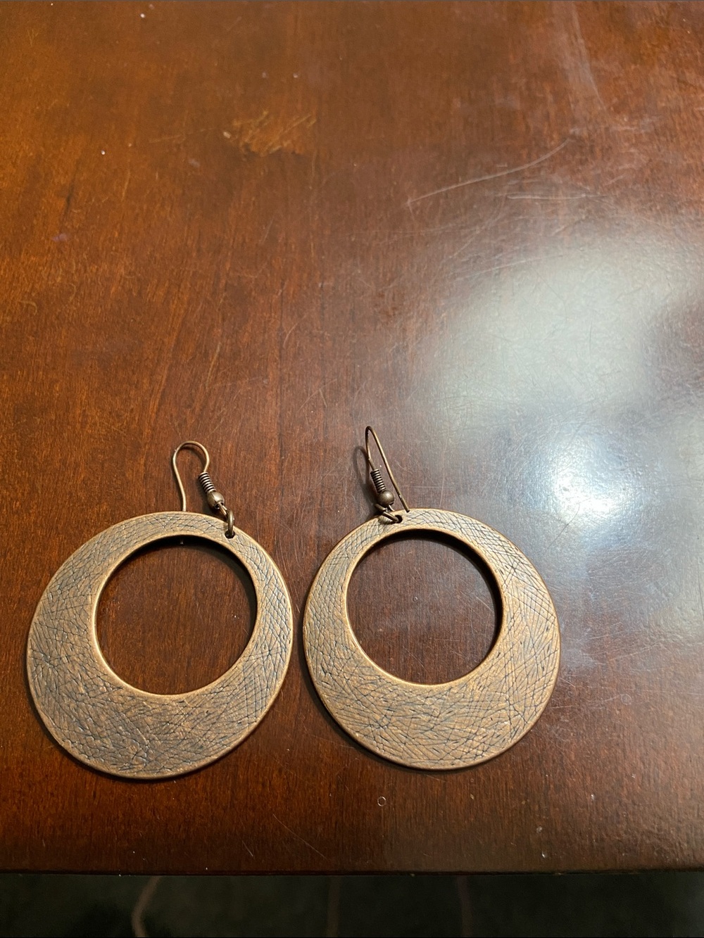 Textured Copper-Tone Open Circle Hoop Earrings